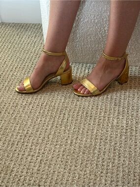 Dream Pairs Metallic Gold Ankle-Strap Block Heels